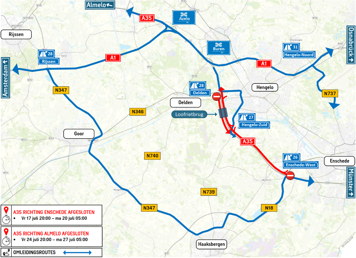 Aankondiging werkzaamheden A35 Loofrietbrug in juli 2026